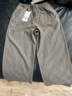 Zara girls Brown & Black Houndstooth Relaxed Chinos